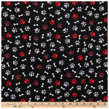 Load image into Gallery viewer, Black &amp; Red Plaid Paw Prints Cotton Calico Fabric
