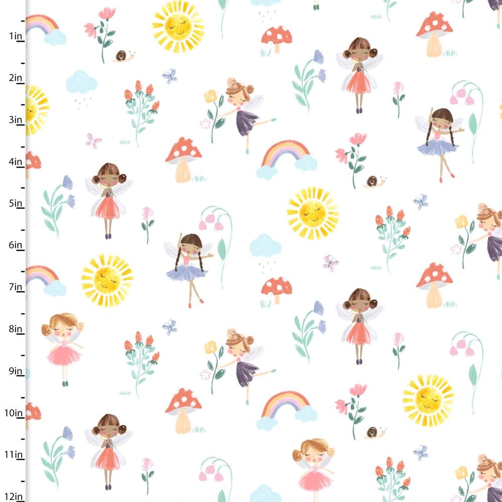 Pixie Dust Pixie Pals White Flannel Fabric