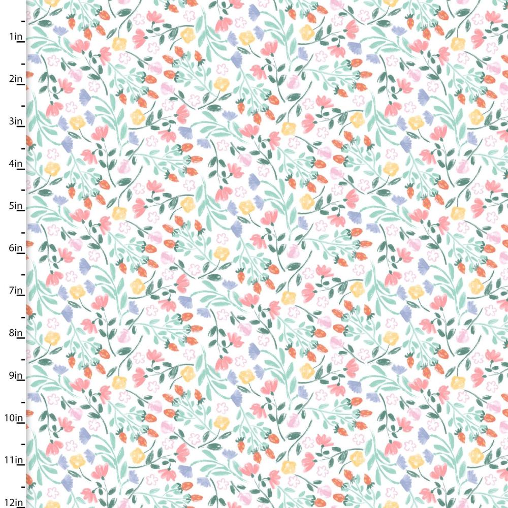 Pixie Dust Magical Flowers White Flannel Fabric