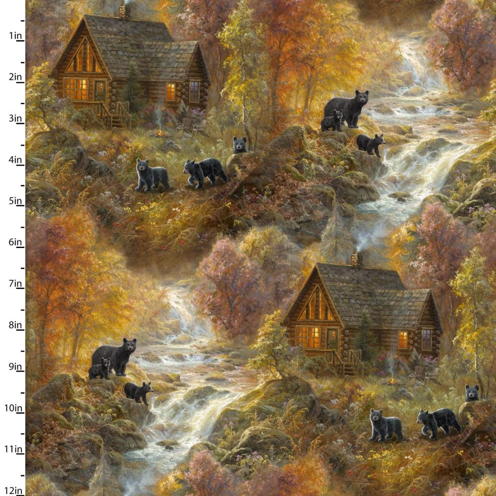 Whitetail Country Cabin In The Woods Multi Cotton Fabric