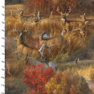 Whitetail Country Frolicking Deer Multi Cotton Fabric