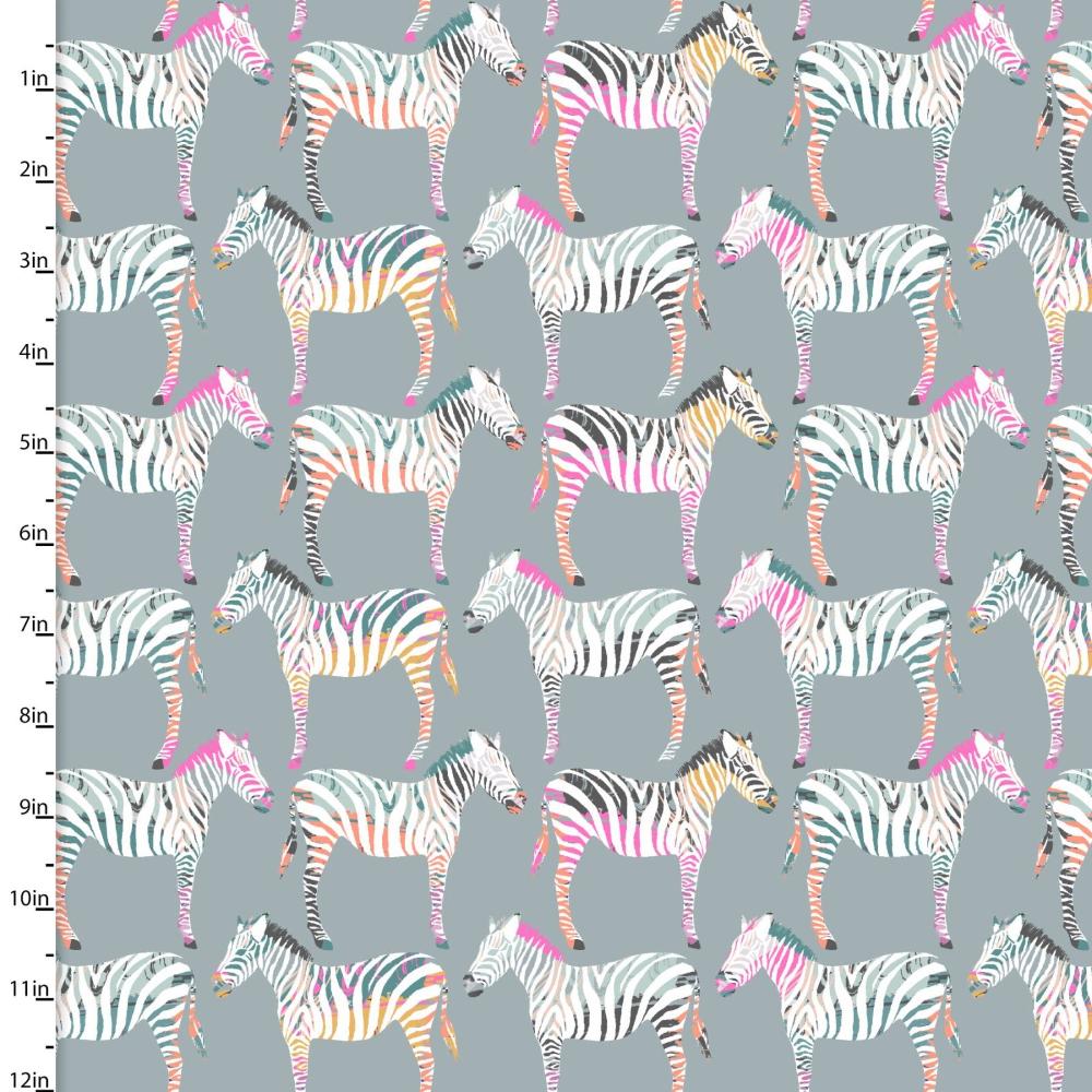 Zebra Dazzle Zebra Row Gray Cotton Fabric