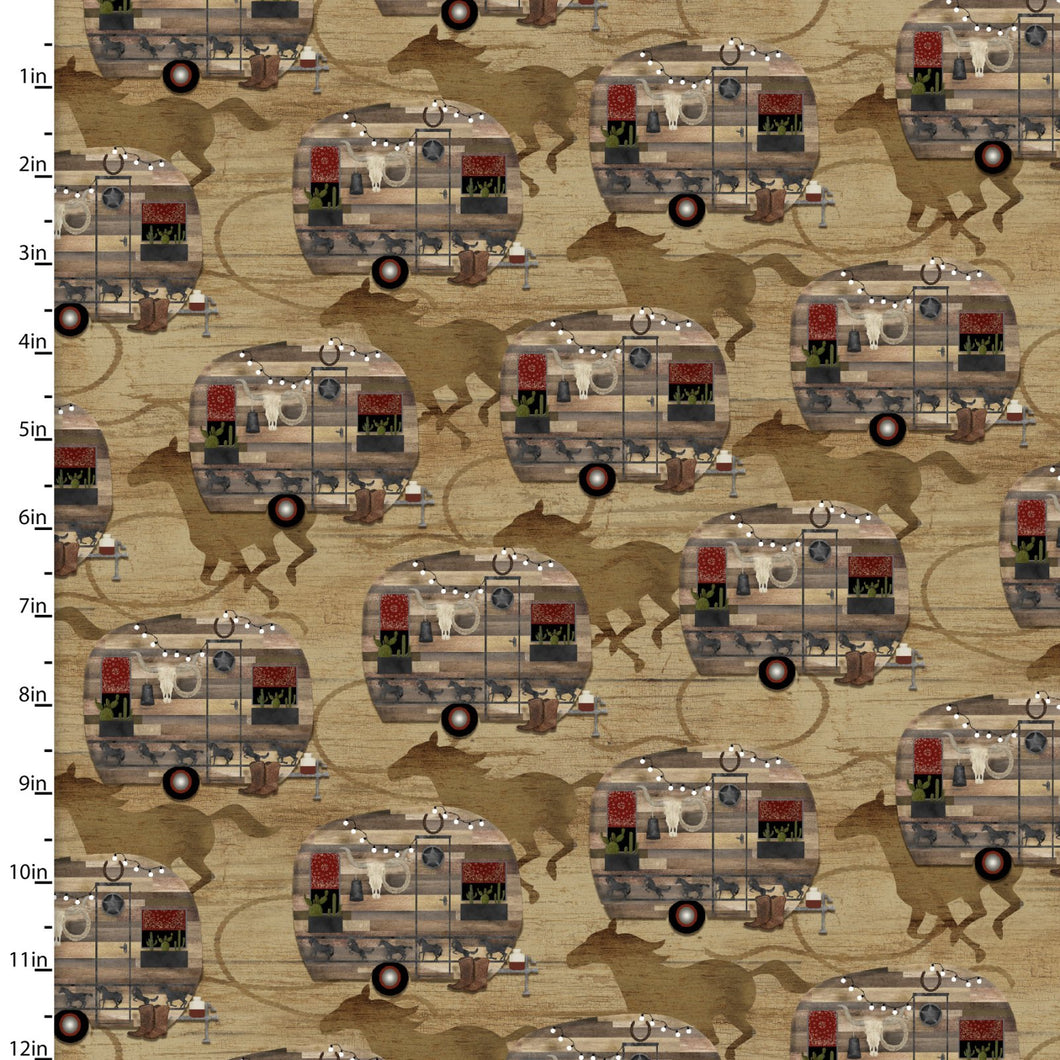 Hold Your Horses Camper Corral Tan Cotton Fabric