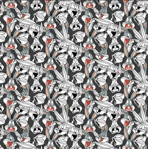 Looney Tunes Bugs Expressions Charcoal Cotton Fabric