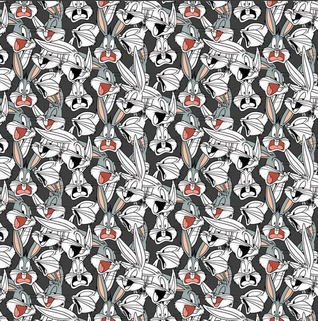 Looney Tunes Bugs Expressions Charcoal Cotton Fabric
