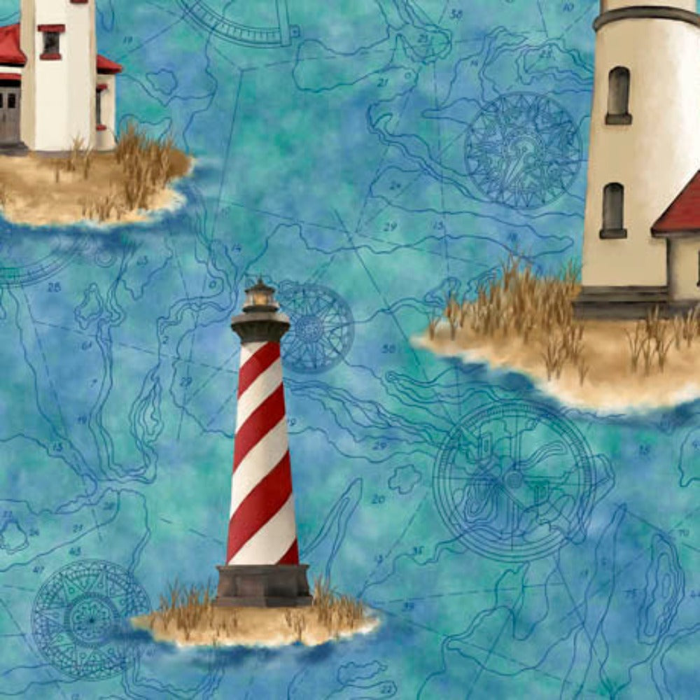 This & That VIII Lighthouses Blue Cotton Fabric