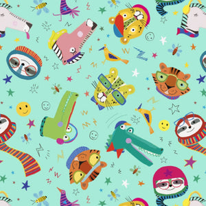 Animal Antics Blue Cotton Fabric