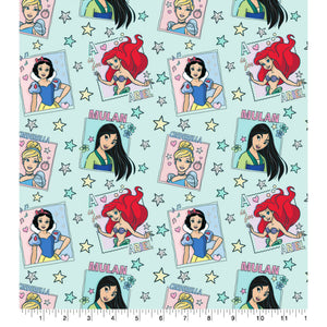 Disney Princess Stamp Badges Multi-color Cotton Fabric - FAT QUARTER (18"x21") Precut