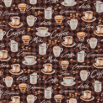 Coffee Print Cotton Calico Fabric