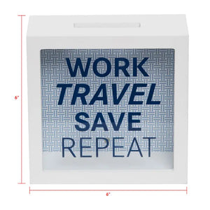 Work Travel Save Repeat Wooden Piggy Bank