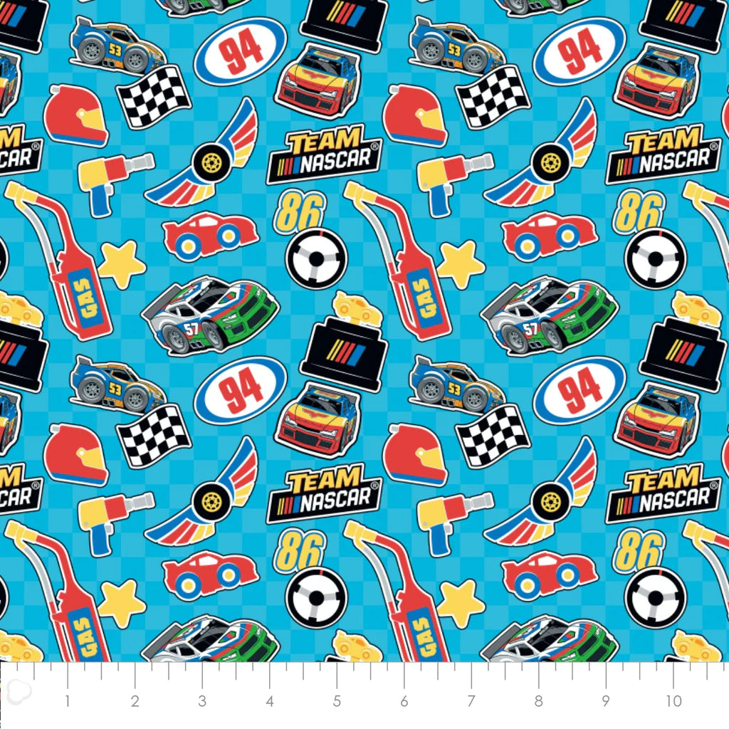 Nascar Icons Blue Flannel Fabric