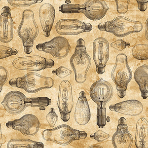 Full Steam Ahead Digital Lightbulbs Cotton Fabric