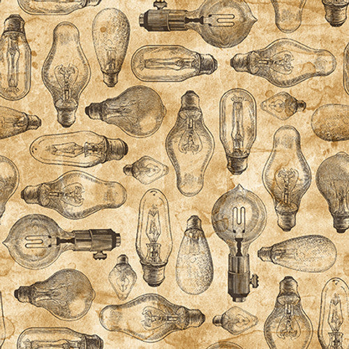 Full Steam Ahead Digital Lightbulbs Cotton Fabric