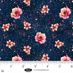 Panda Paradise Digital Small Floral Navy Cotton Fabric