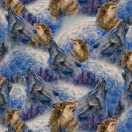 Power of the Elements Howling Wolves Cotton Fabric