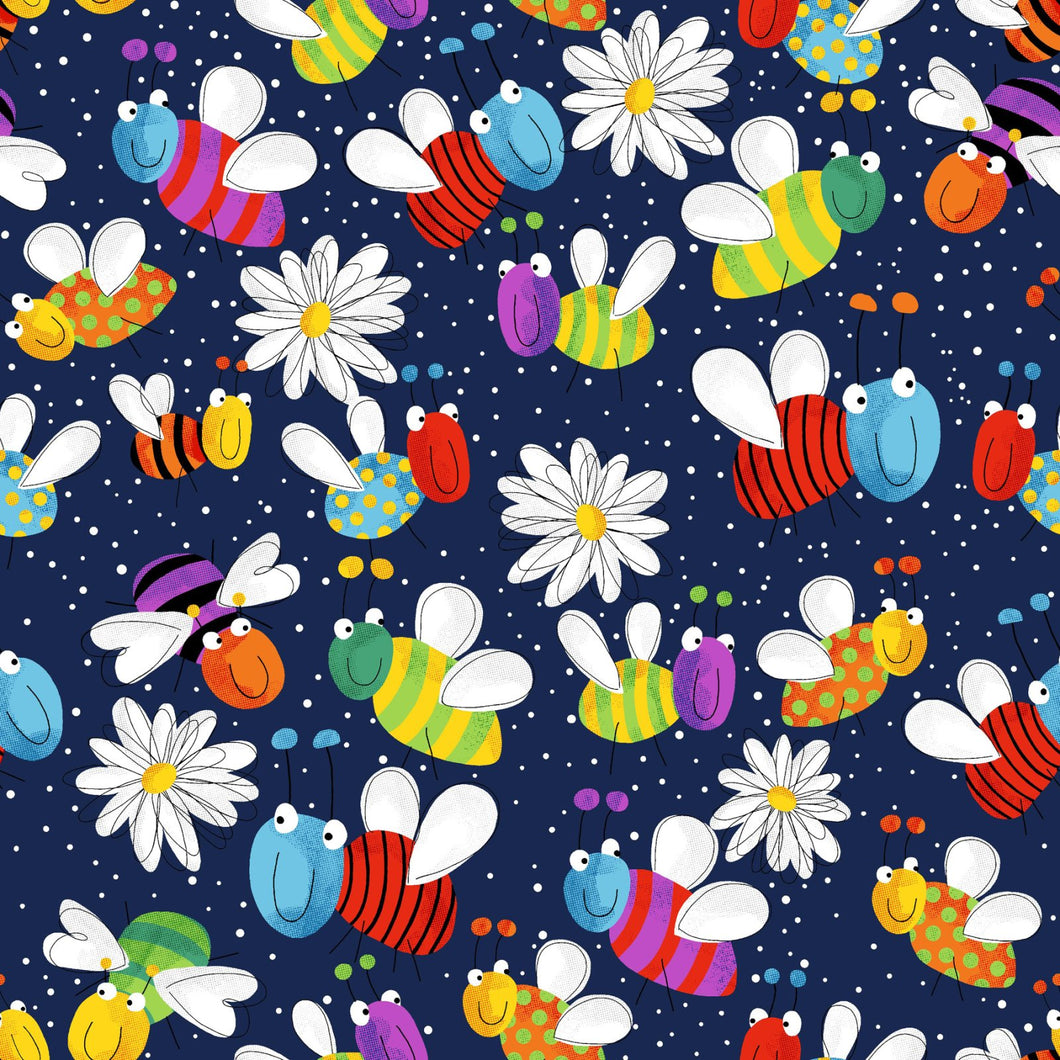 Fun Flannel- Lady Bugs Navy Fabric