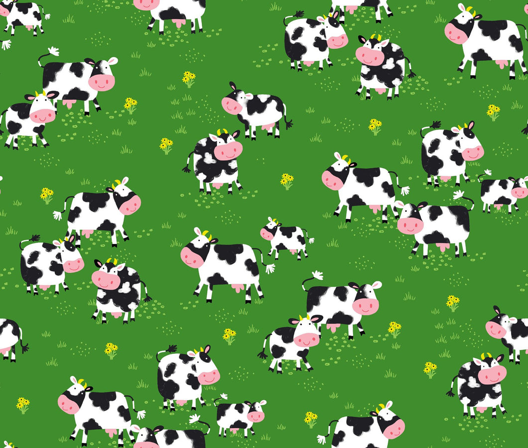 Fun Flannel- Cows Green Fabric