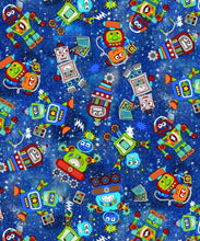 Load image into Gallery viewer, Handmade Blanket, Burp Rag/ Security Blanket, and Bib Space Robots Blue
