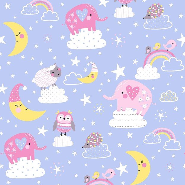 Fun Flannel Elephants Blue Flannel Fabric