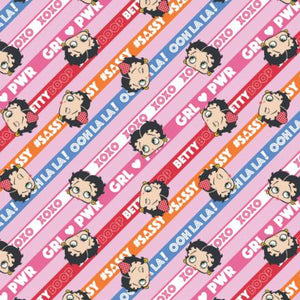 Betty Boop III Girl Power Stripe Pink Cotton Fabric
