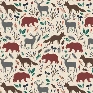 Woodland Wildlife Cream Soft Flannel Fabric