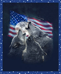 One of A Kind Wolf Night Patriotic Cotton Panel Fabric