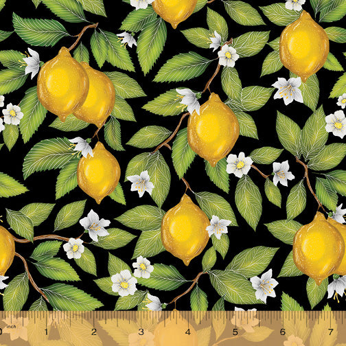 Just Fruit Lemons Black Cotton Fabric