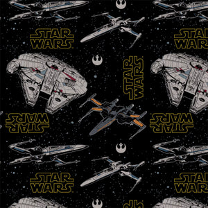 Star Wars Ships Black Cotton Fabric Precut 1 Yard