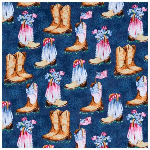 Cowboy Boots Patriotic Cotton Calico Fabric