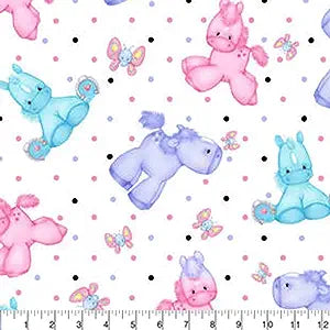 Ponies White Comfy Flannel Fabric