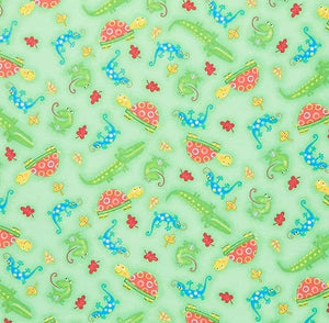 Frogs, Alligators, Turtles, and Lizards on Green Comfy Flannel Fabric