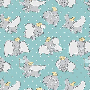 Dumbo Poses on Dots Blue Cotton Fabric