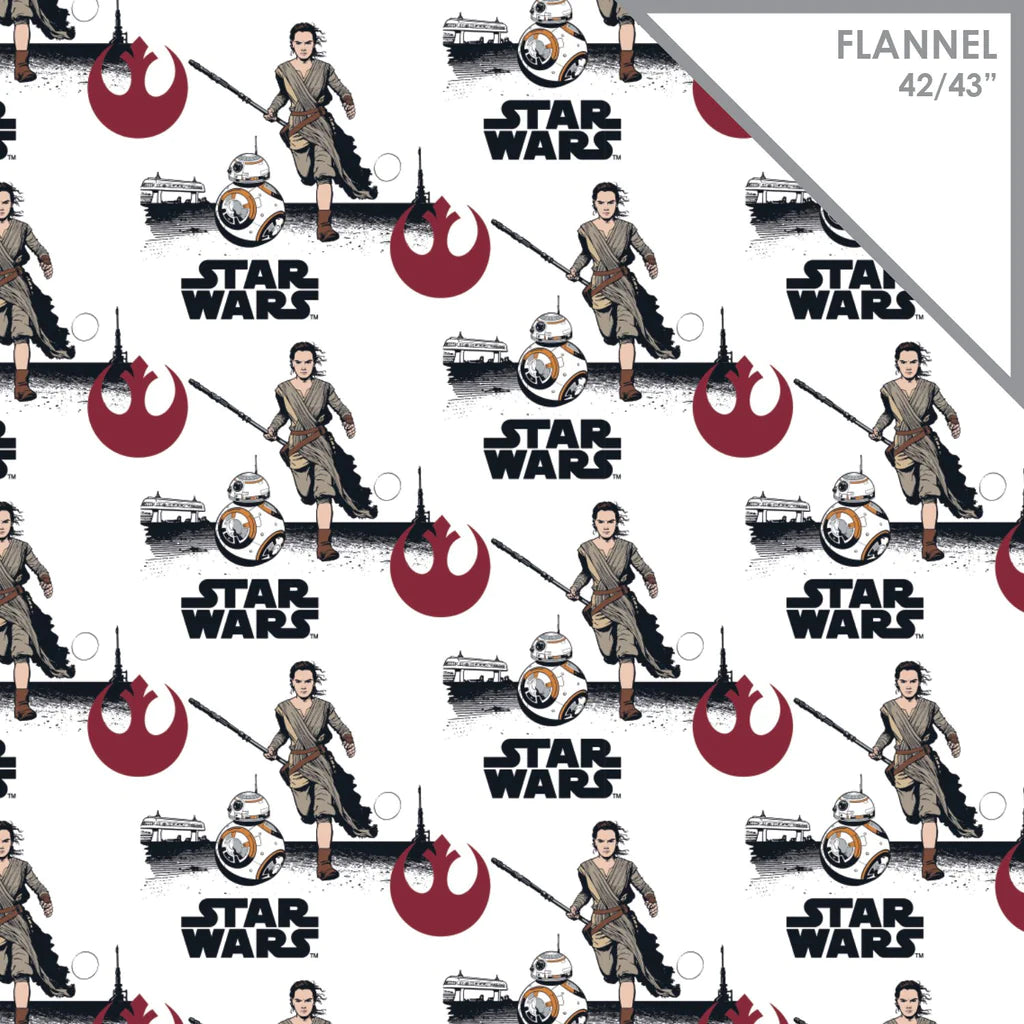Star Wars VII REY & BBB White Flannel Fabric