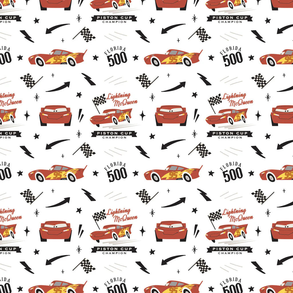 CARS III Mcqueen Champ White Cotton Fabric