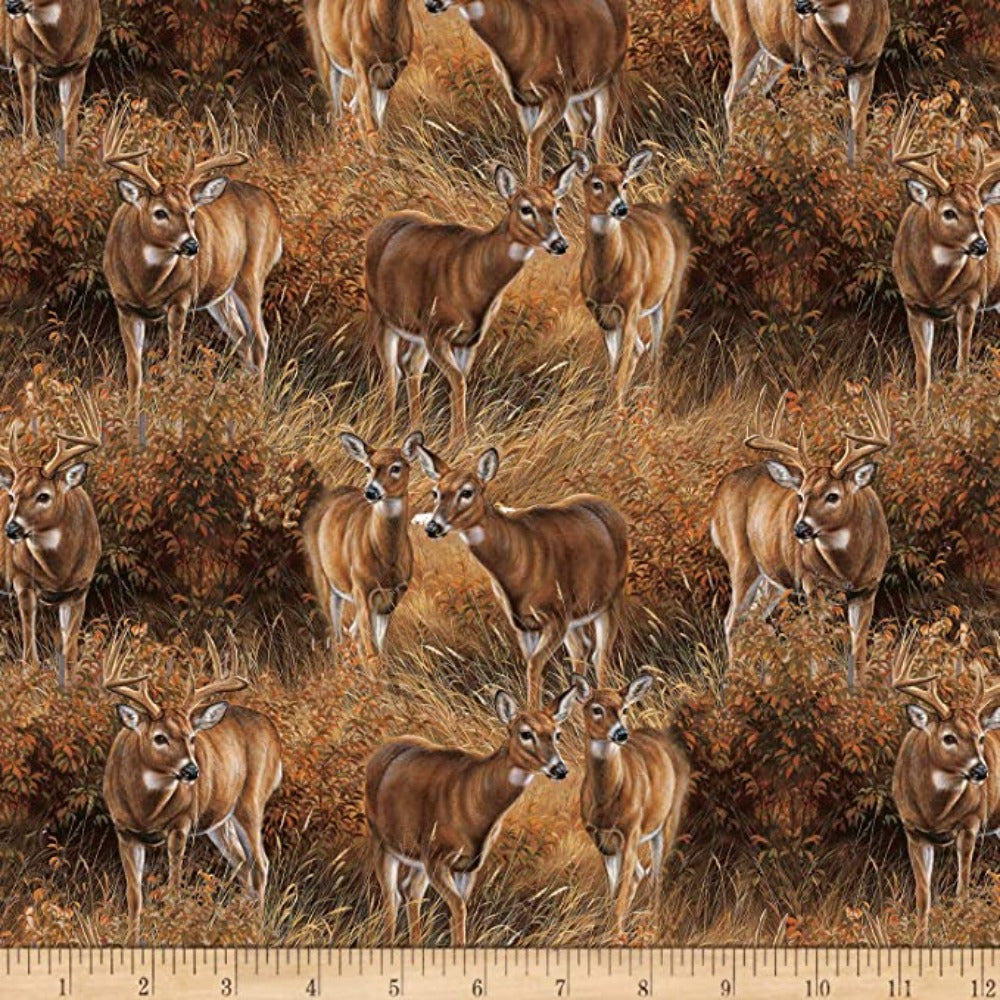 Deer Field Day Scenic Cotton Fabric