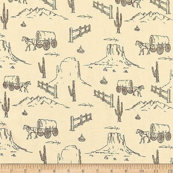 John Wayne Landscape Tan Cotton Fabric