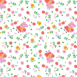 Peppa Bunches of Flowers White Soft Flannel Fabric
