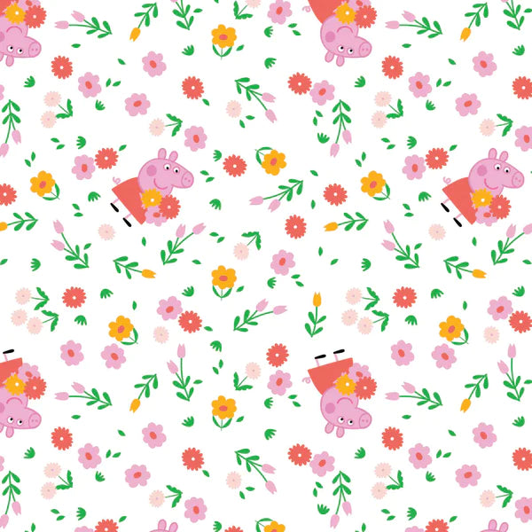 Peppa Bunches of Flowers White Soft Flannel Fabric