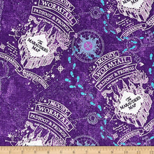 Load image into Gallery viewer, Handmade Blanket, Burp Rag/ Security Blanket, and Bib Compass Rose Marauders&#39;s Map Purple
