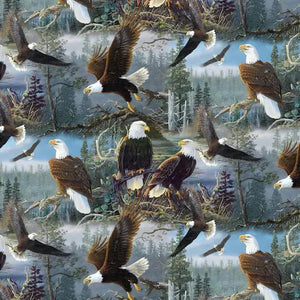 Handmade Single Layer 58"x 72" Fleece Throw Blanket "Bald Eagles ”