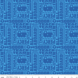 All Aboard with Thomas & Friends Text Blue Cotton Fabric