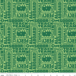 All Aboard with Thomas & Friends Text Green Cotton Fabric