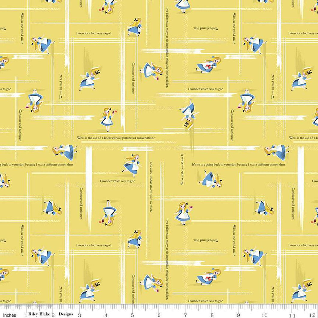 Down the Rabbit Hole Alice Toss Yellow Cotton Fabric