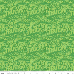 Hot Wheels Monster Trucks Tonal Green Cotton Fabric - 1 Yard Precut