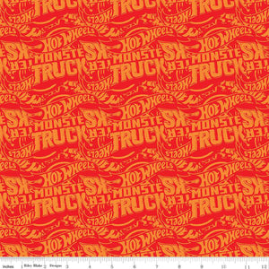 Hot Wheels Monster Trucks Tonal Red Cotton Fabric - 1 Yard Precut