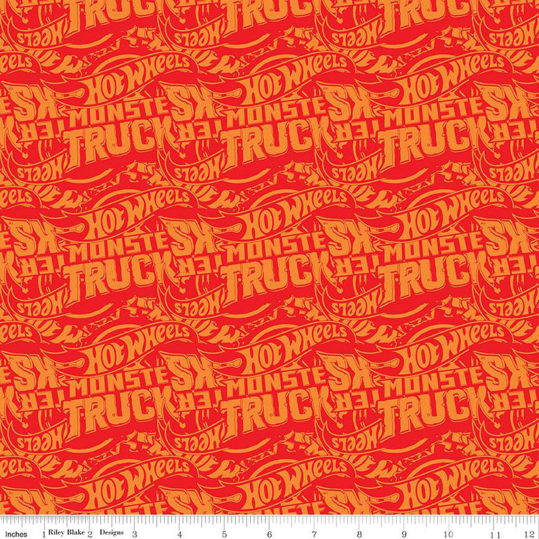 Hot Wheels Monster Trucks Tonal Red Cotton Fabric - 1 Yard Precut