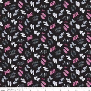 Barbie Girl Shoes Black Cotton Fabric