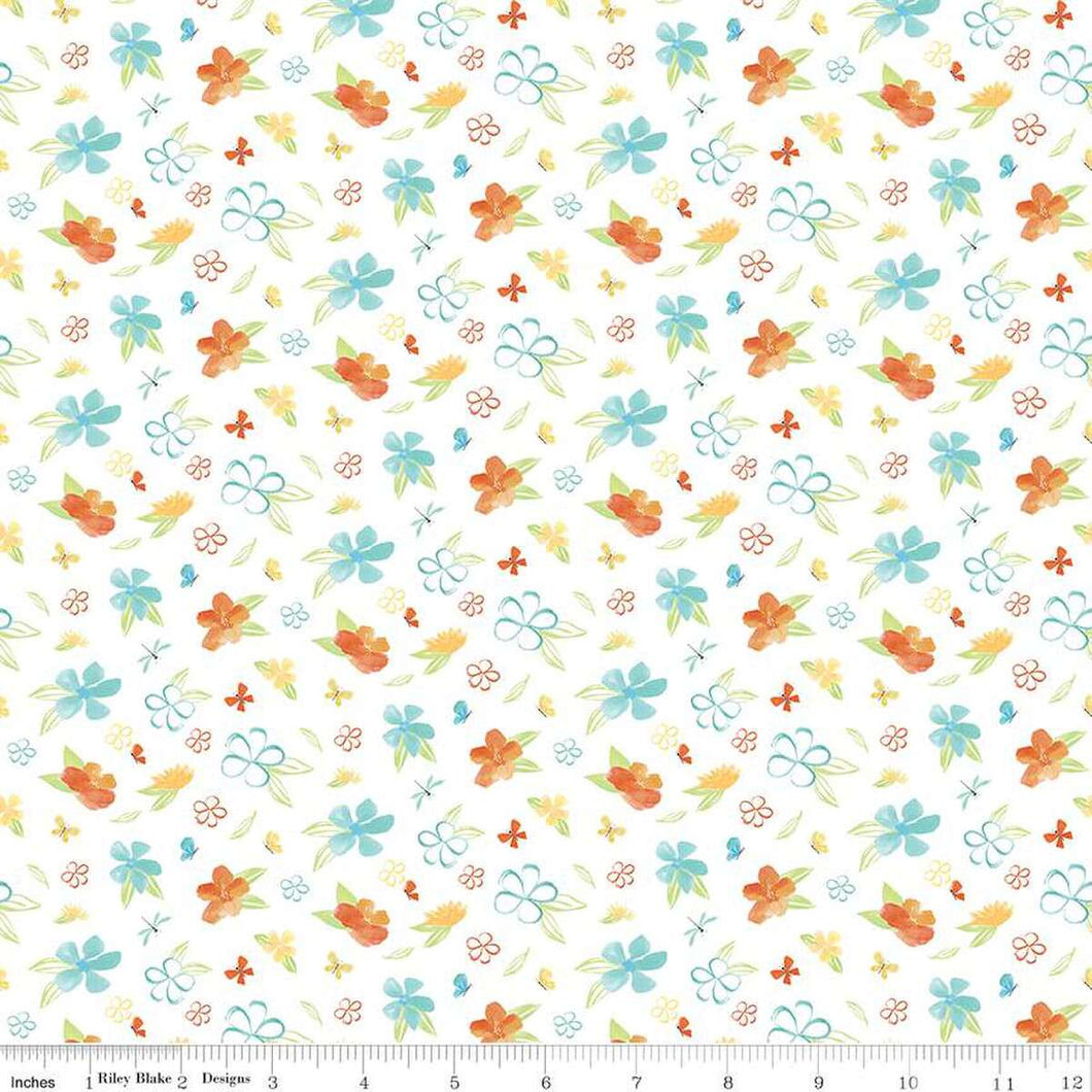 Happy at Home Flowers White Cotton Fabric