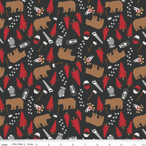 Woodsman Main Black Cotton Fabric