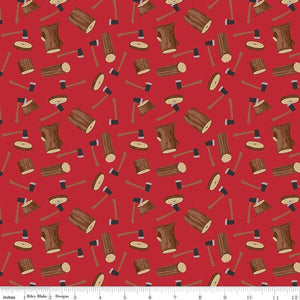 Woodsman Wood Axe Red Cotton Fabric